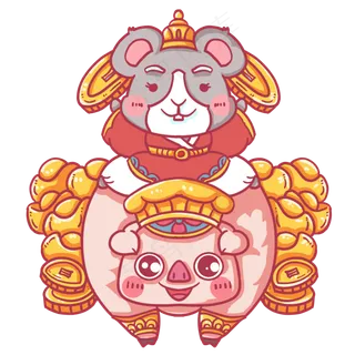 手拿金币的老鼠卡通,免抠元素