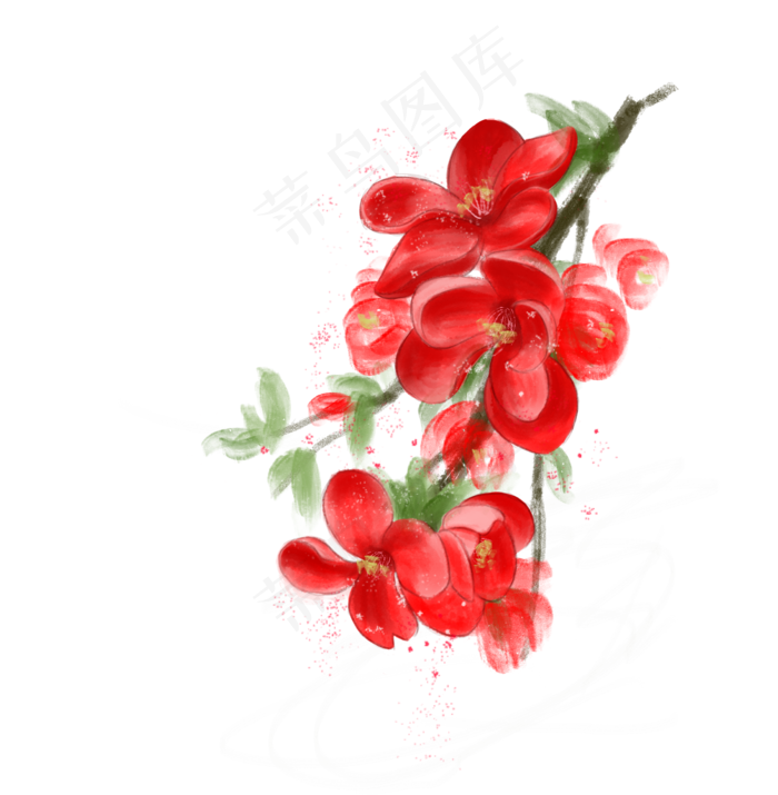 春季红色海棠花水彩手绘免抠PNG(2232X2279(DPI:300))psd模版下载