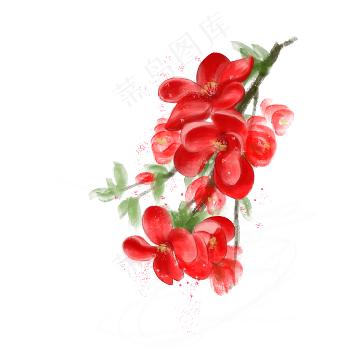 春季红色海棠花水彩手绘免抠PNG(2232X2279(DPI:300))psd模版下载