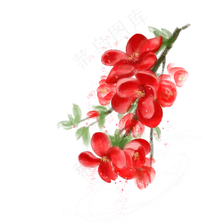 春季红色海棠花水彩手绘免抠PNG