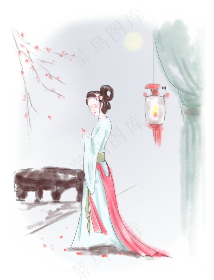 古风美女手绘装饰图