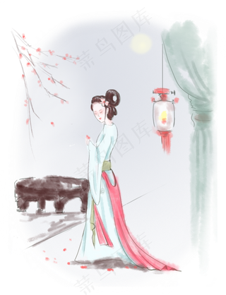 古风美女手绘装饰图