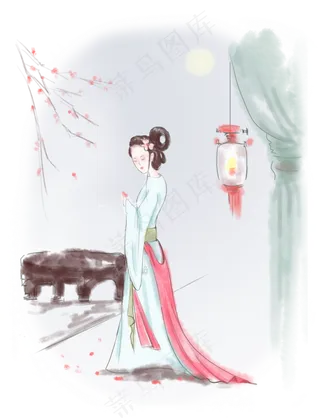 古风美女手绘装饰图