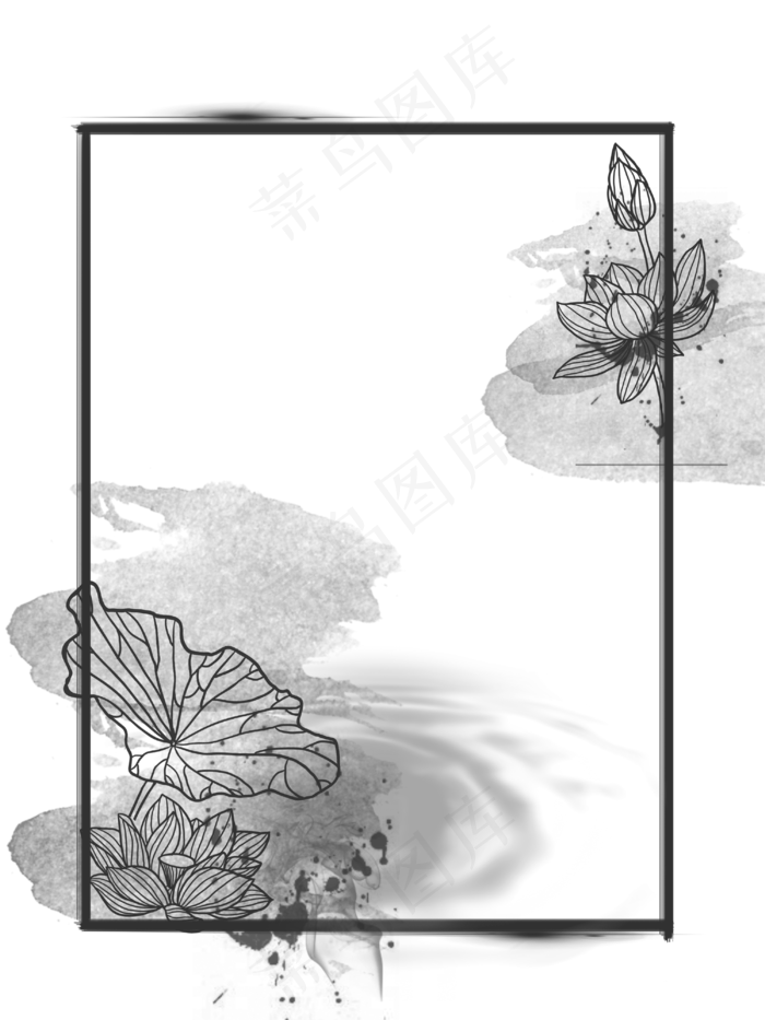 水墨荷花边框(3000X4000(DPI:300))psd模版下载