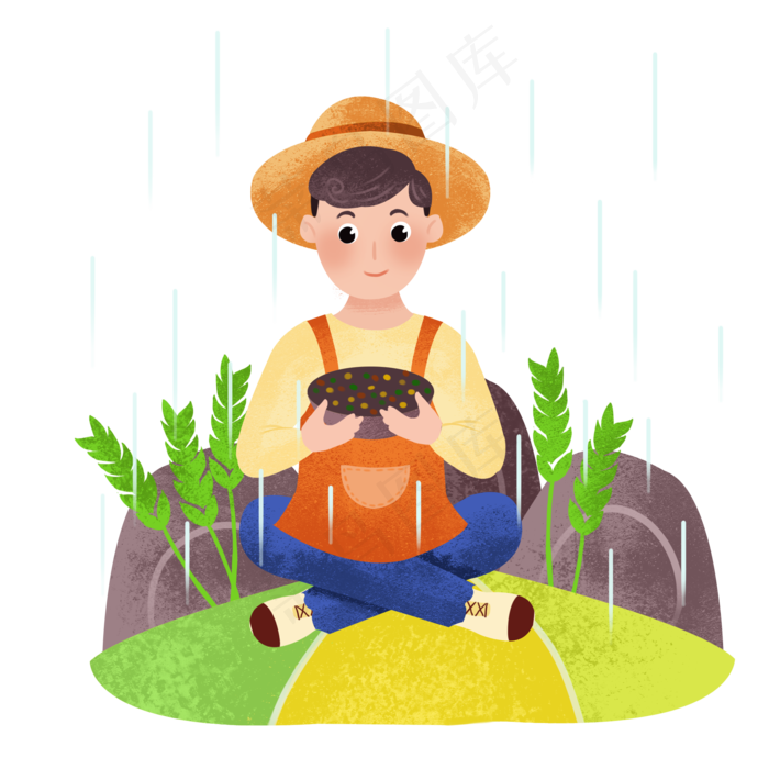 谷雨玩耍的小男孩(2000X2000(DPI:300))psd模版下载