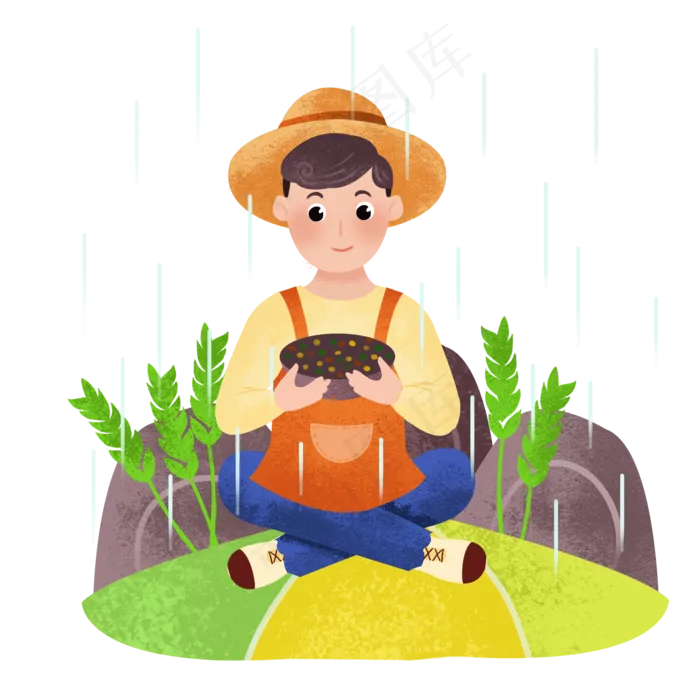 谷雨玩耍的小男孩