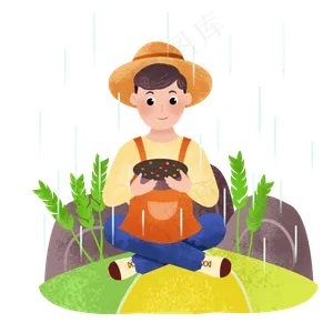 谷雨玩耍的小男孩