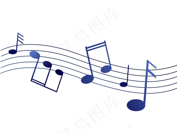 蓝色创意五线谱音符元素,免抠元素