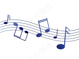 蓝色创意五线谱音符元素,免抠元素