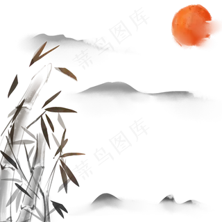 水墨山水古风竹子太阳