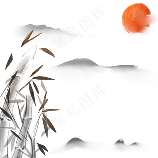 水墨山水古风竹子太阳