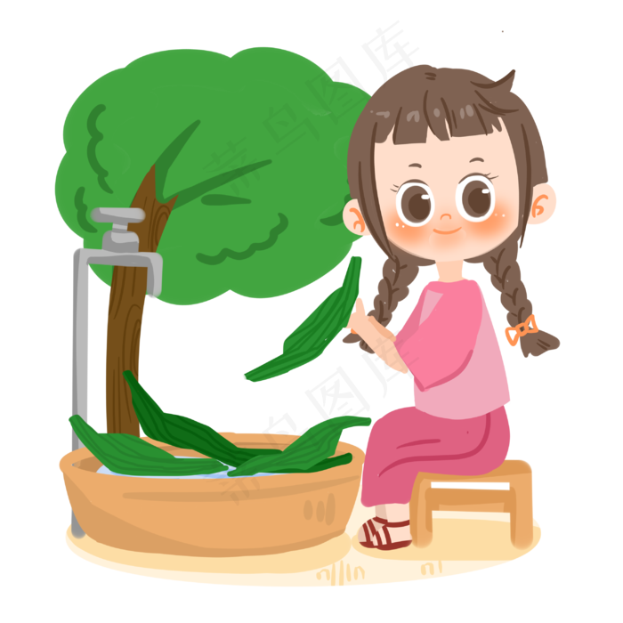 。端午节卡通女孩洗粽叶PNG素材(3000X3000(DPI:300))psd模版下载