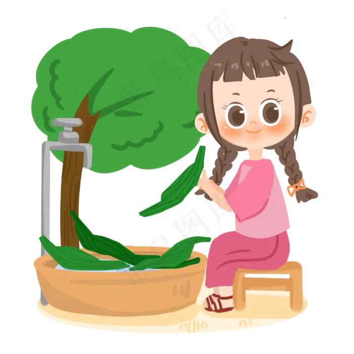 。端午节卡通女孩洗粽叶PNG素材(3000X3000(DPI:300))psd模版下载