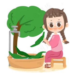。端午节卡通女孩洗粽叶PNG素材