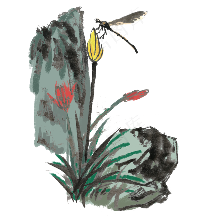 水墨蜻蜓手绘插画