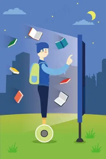 校园里的男学生在使用智能图书馆 校园里的男学生在使用智能图书馆