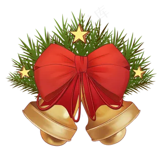 圣诞节圣诞蝴蝶结金色铃铛,免抠元素