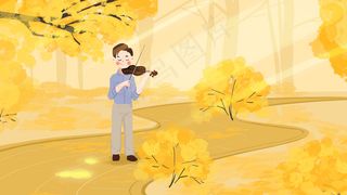 九月你好秋天黄色落叶庭院