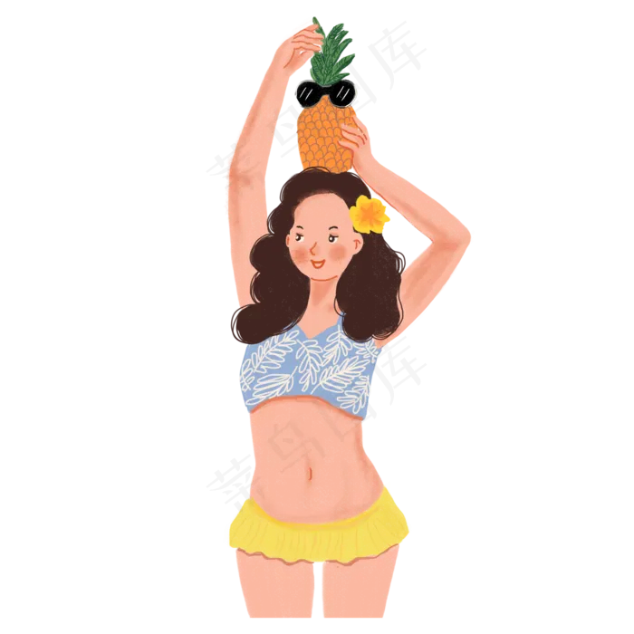 彩绘大暑菠萝和少女设计元素(2000X2000(DPI:150))psd模版下载