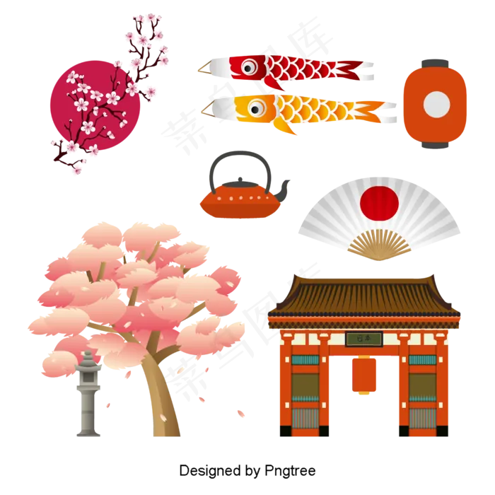 粉色传统日本元素,免抠元素(2500X2500(DPI:300))psd模版下载