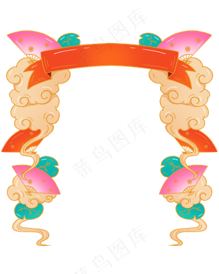 中国风横幅祥云扇子边框