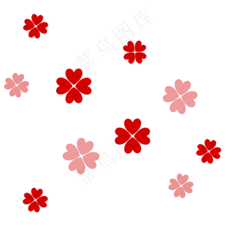 红色爱心四叶草透明底免抠