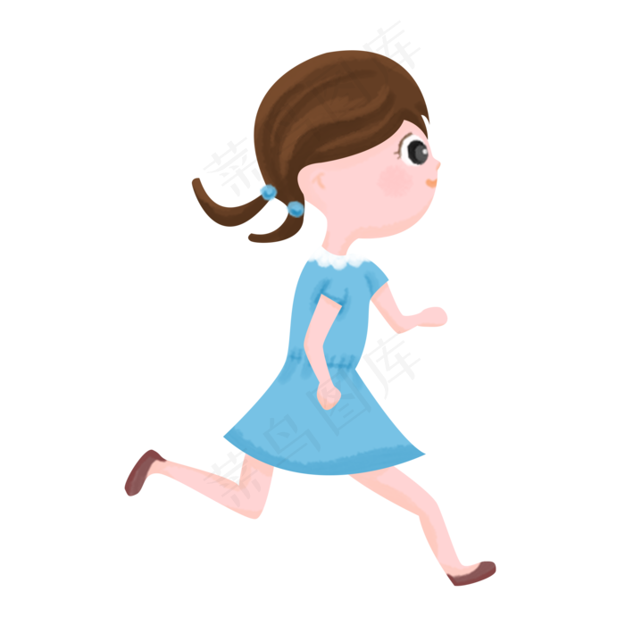夏季夏天处暑蓝裙棕鞋奔跑长发女