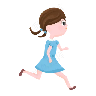 夏季夏天处暑蓝裙棕鞋奔跑长发女