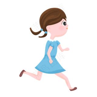 夏季夏天处暑蓝裙棕鞋奔跑长发女