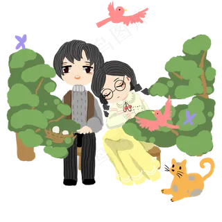 植树节人物和猫咪