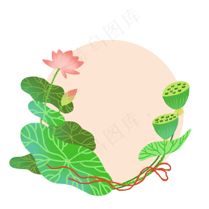 古风荷花边框PNG(2500X2500(DPI:300))psd模版下载