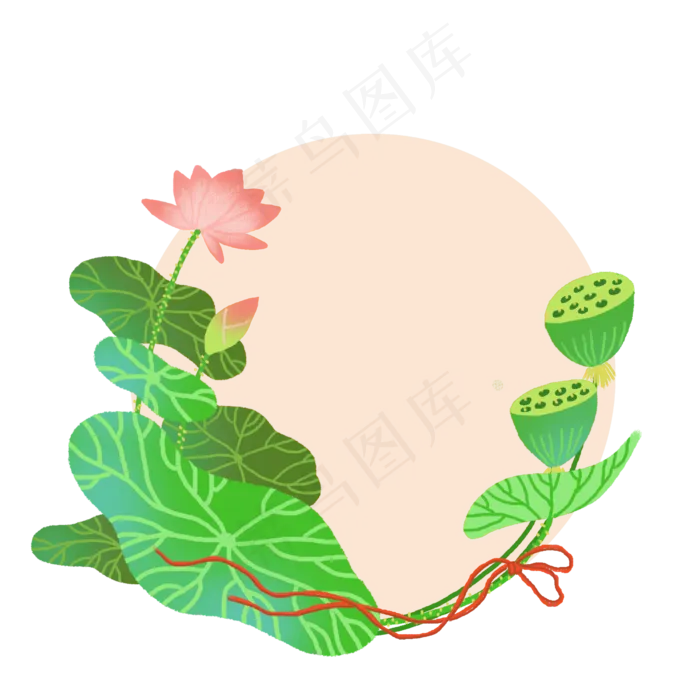 古风荷花边框PNG(2500X2500(DPI:300))psd模版下载