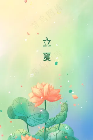 绿色唯美卡通清新夏季荷花立夏24节气配图