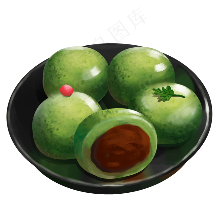 一盘美味的青团插画