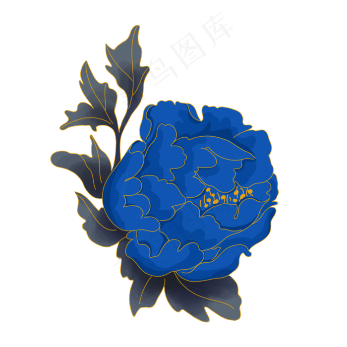 中秋节蓝色牡丹花,免抠元素(2000*2000px 300 dpi )psd模版下载