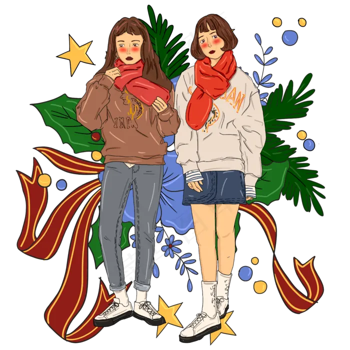 圣诞节时尚小女孩插图(5000X5000(DPI:300))psd模版下载