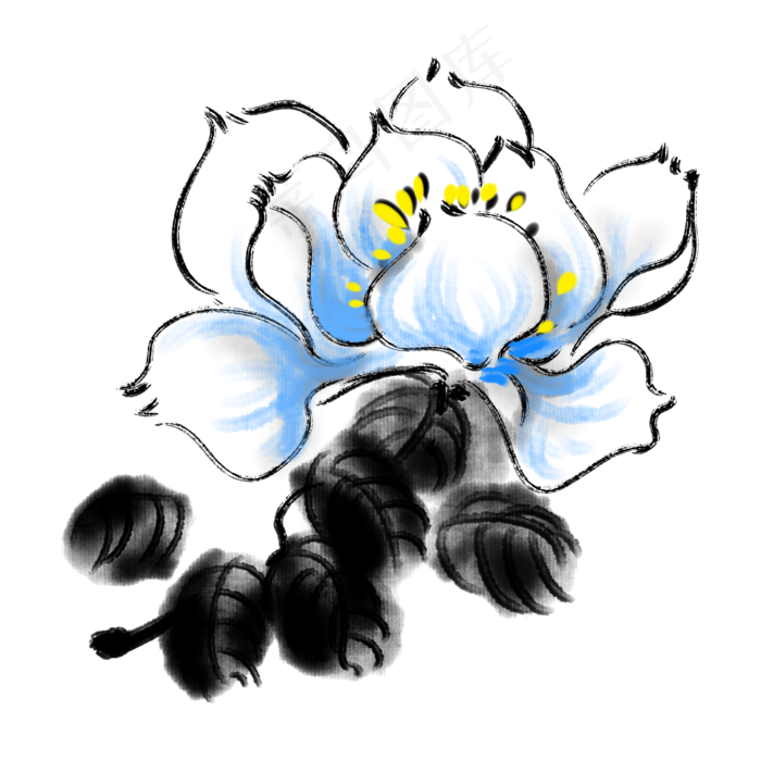 水墨漂亮牡丹花插画