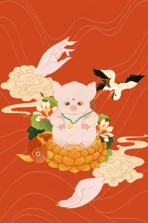 佛系国潮仙鹤小猪 佛系国潮仙鹤小猪