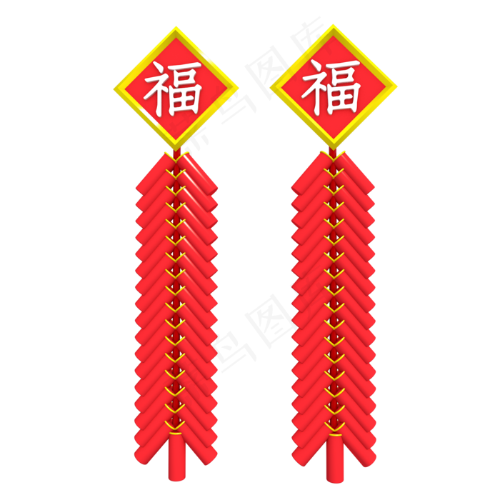 红色喜庆仿真鞭炮,免抠元素(2000X2000(DPI:300))psd模版下载