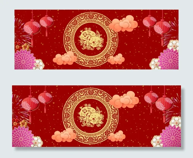 烫金立体猪年新春红色喜庆质感banner(1920*700px 	       )psd模版下载