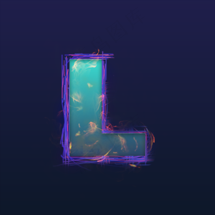 火焰蓝色炫光大写字母L(833X833(DPI:150))psd模版下载
