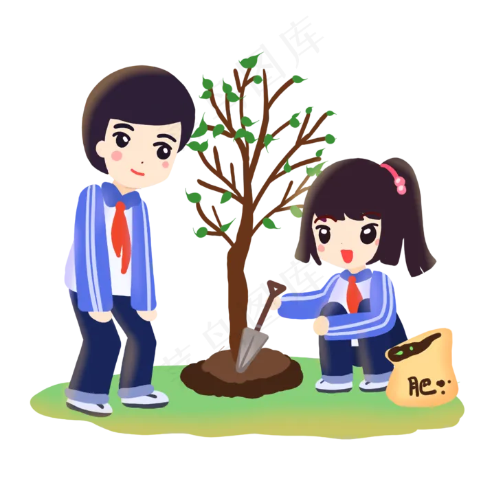 植树节校园同学为树木施肥,免抠元素(2480X2480(DPI:299))psd模版下载
