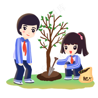 植树节校园同学为树木施肥,免抠元素
