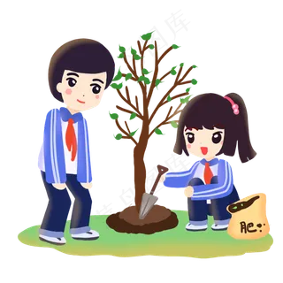 植树节校园同学为树木施肥,免抠元素