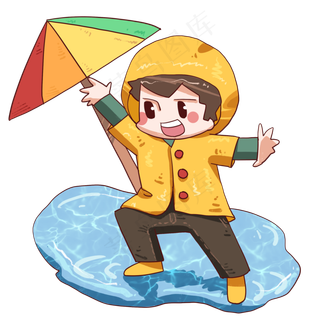 谷雨淋雨的小女孩