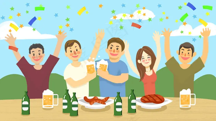 啤酒节小伙伴在一起狂欢(2880*1620px 300 dpi )psd模版下载