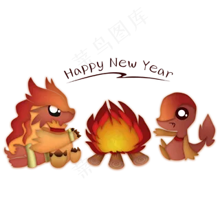 春节年兽卡通手绘,免抠元素