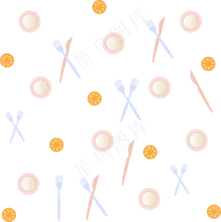 餐盘刀叉平面底纹漂浮装饰元素