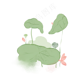 中国风水彩水墨莲与莲花