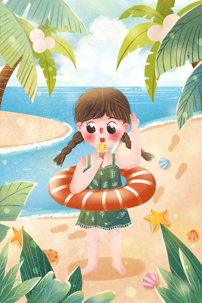 小清新夏天女孩海边游泳拍照(2880X1620(DPI:300))psd模版下载